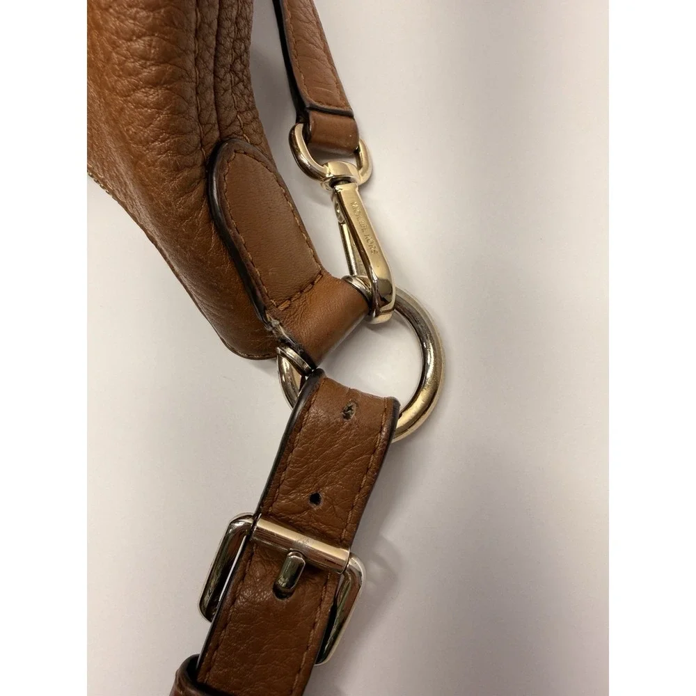Michael Kors Lupita Large Hobo Bag Cognac Brown Pebbled Leather Crossbody